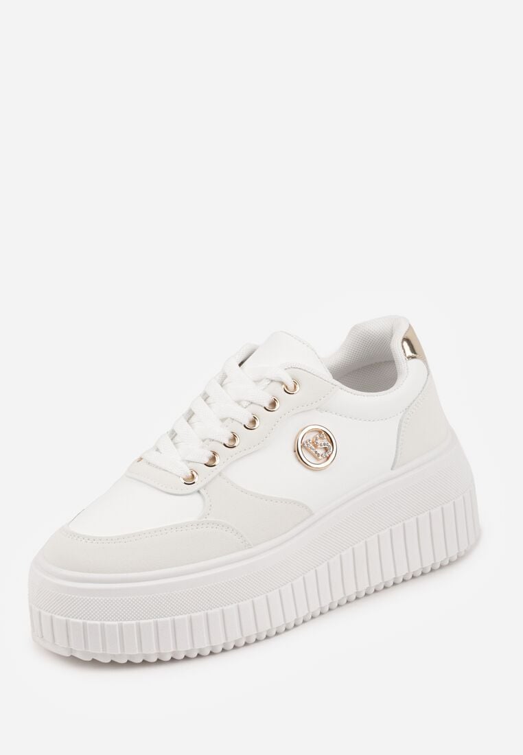 Białe Sneakersy VICES na Żłobionej Podeszwie Zdobione Elegancką Aplikacją Lunatea 5