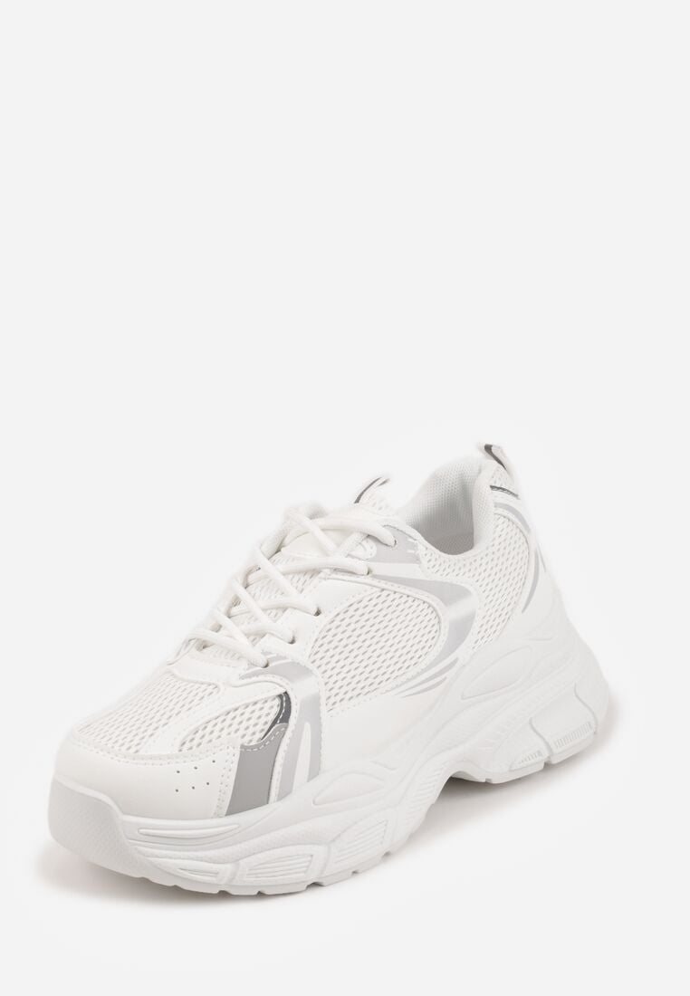 Białe Sneakersy VICES na Grubej Tłoczonej Podeszwie z Perforacją Elanatia 5