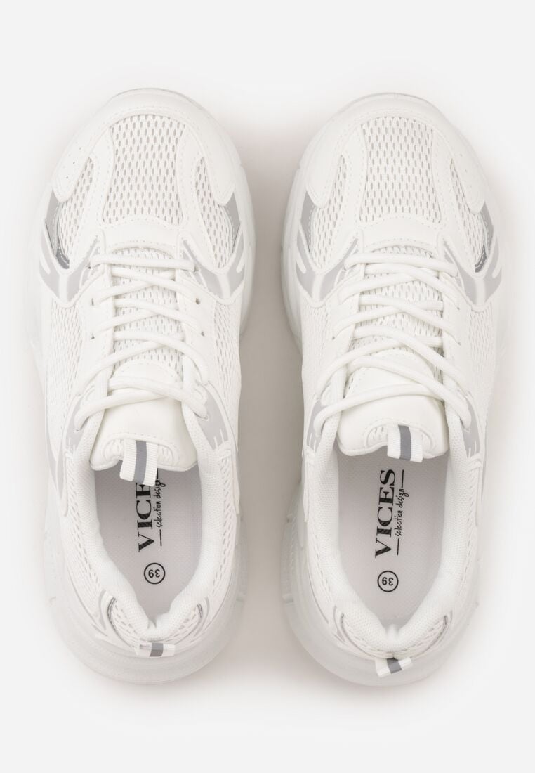 Białe Sneakersy VICES na Grubej Tłoczonej Podeszwie z Perforacją Elanatia 6