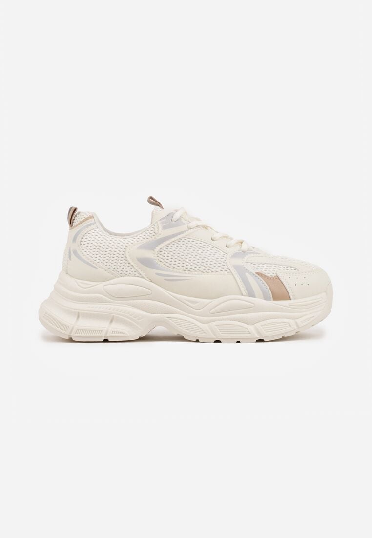 Beżowe Sneakersy VICES na Grubej Tłoczonej Podeszwie z Perforacją Elanatia 4