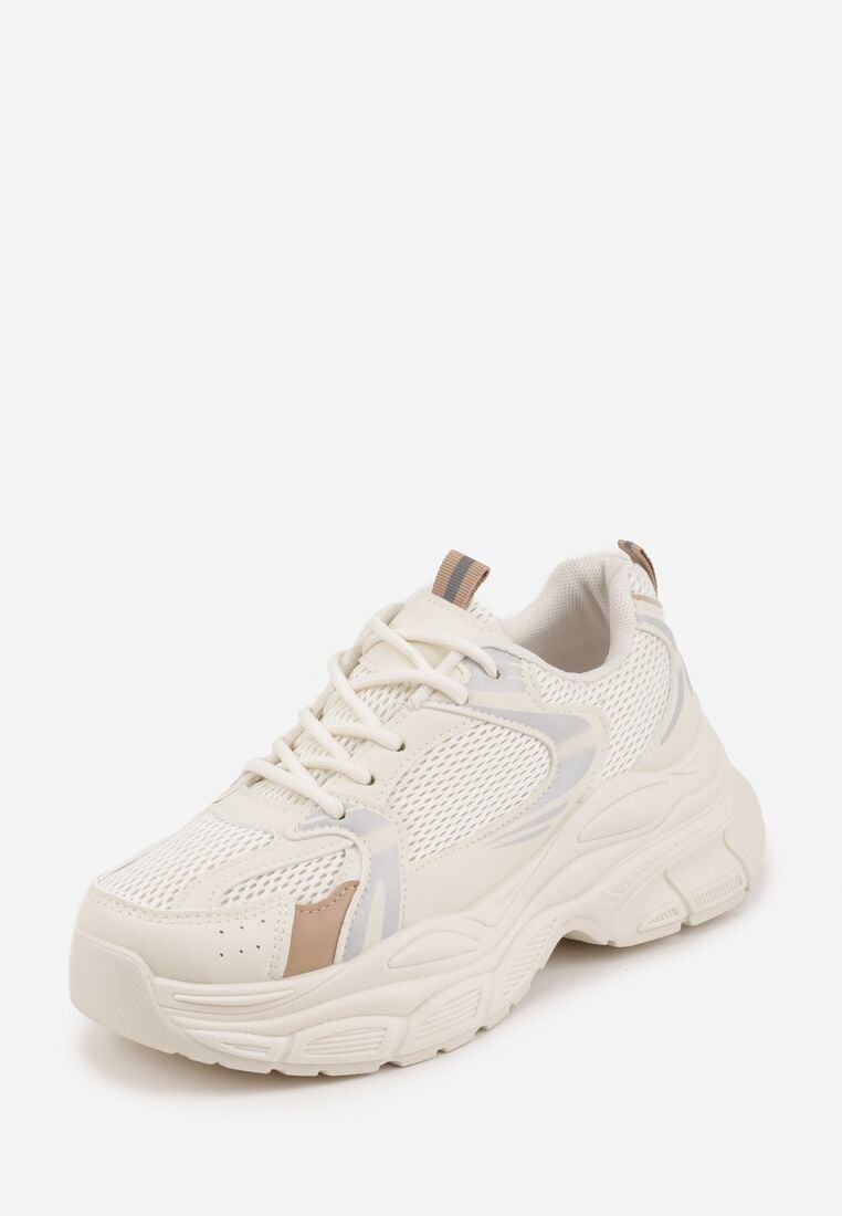 Beżowe Sneakersy VICES na Grubej Tłoczonej Podeszwie z Perforacją Elanatia 5