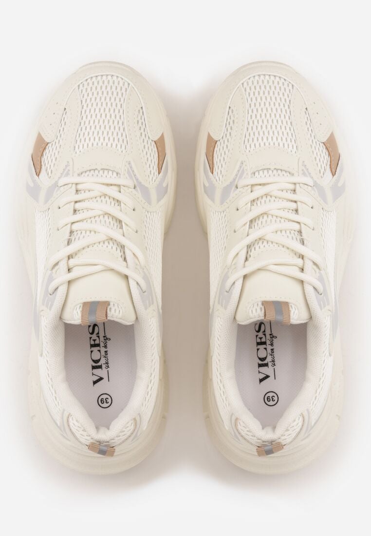 Beżowe Sneakersy VICES na Grubej Tłoczonej Podeszwie z Perforacją Elanatia 6