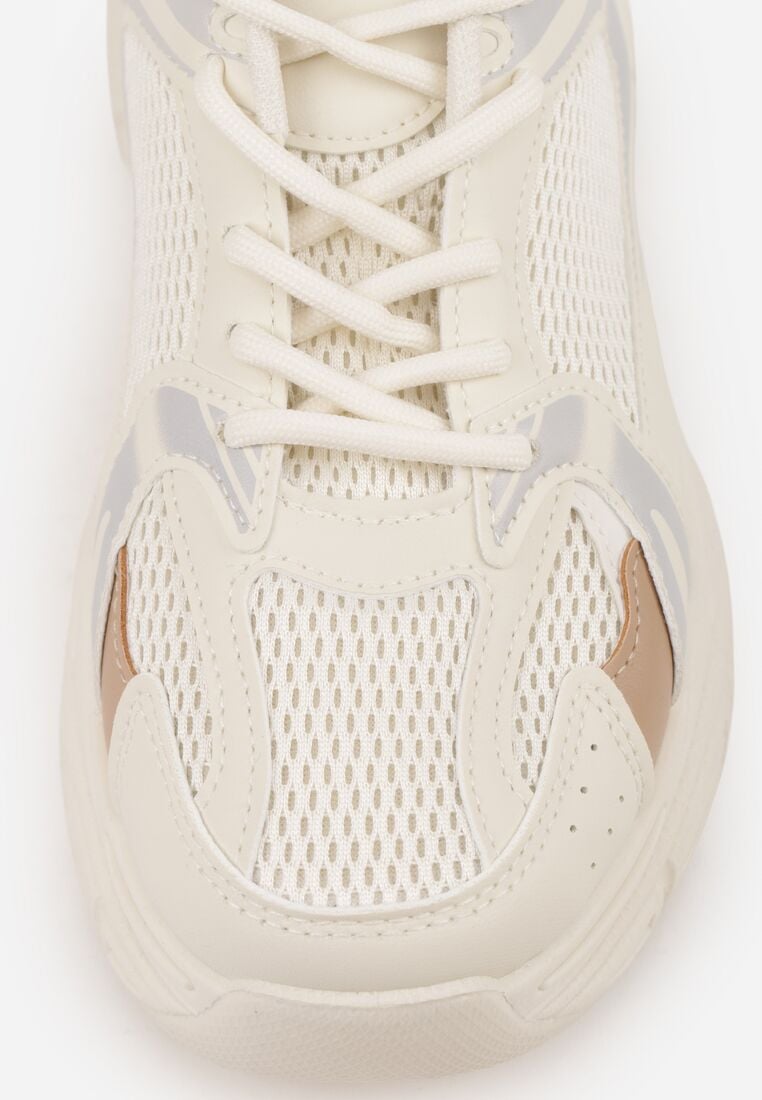 Beżowe Sneakersy VICES na Grubej Tłoczonej Podeszwie z Perforacją Elanatia 8