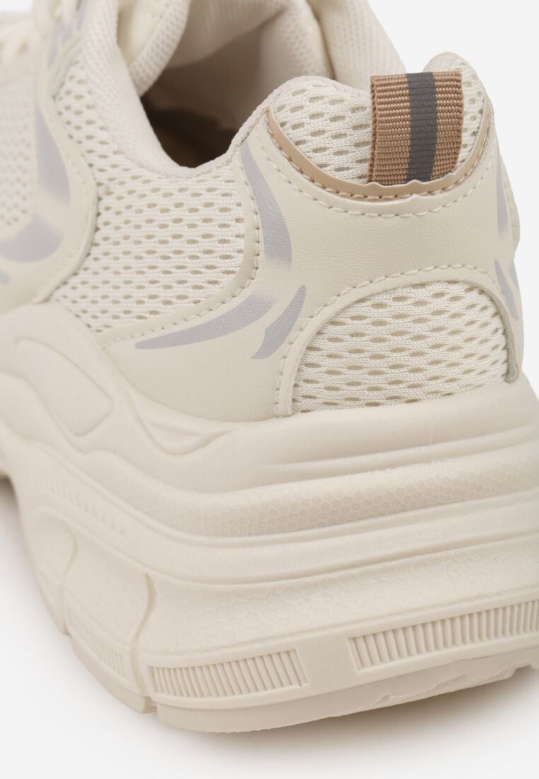Beżowe Sneakersy VICES na Grubej Tłoczonej Podeszwie z Perforacją Elanatia 9