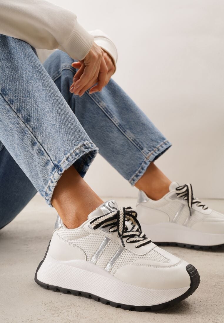 Białe Sneakersy VICES w Stylu Streetwearowym na Grubej Podeszwie Ilinatea 2