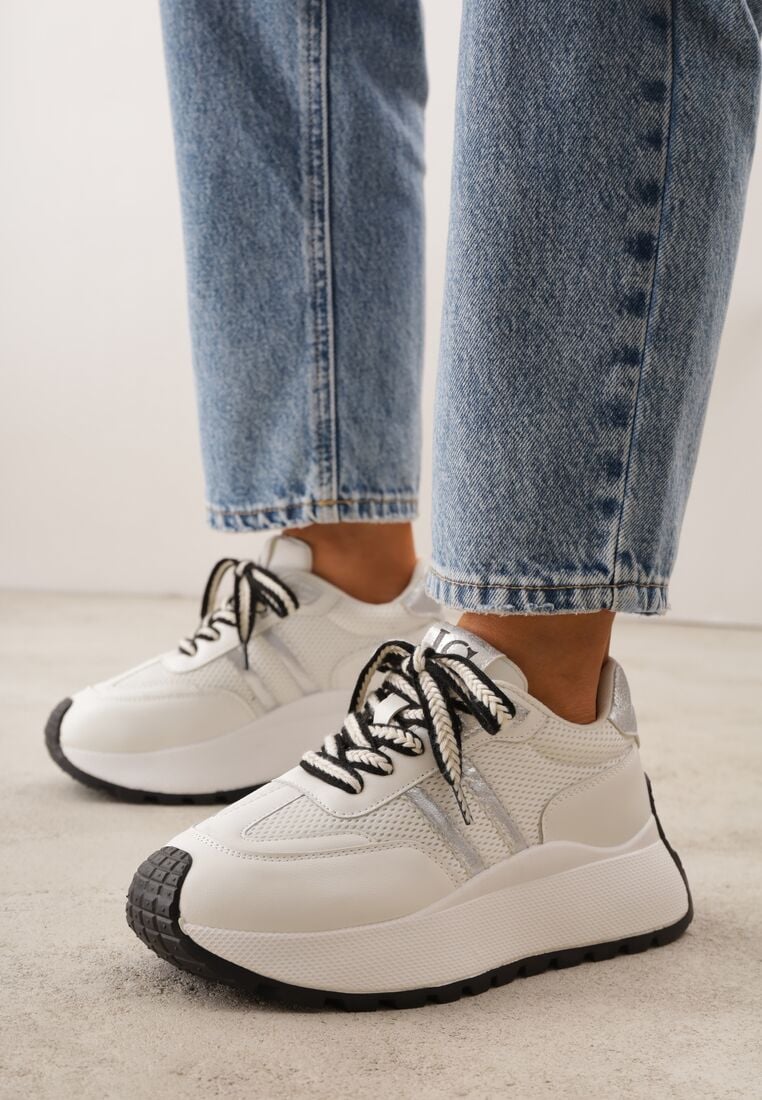 Białe Sneakersy VICES w Stylu Streetwearowym na Grubej Podeszwie Ilinatea 1