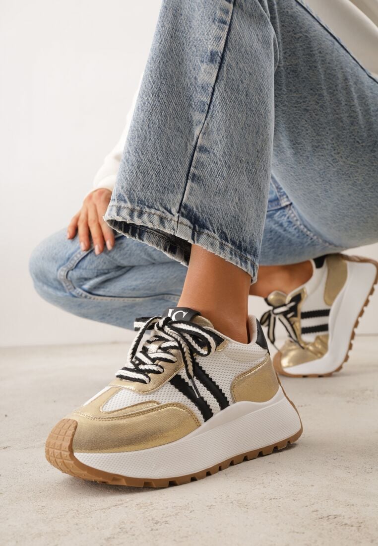 Złote Sneakersy VICES w Stylu Streetwearowym na Grubej Podeszwie Ilinatea 1