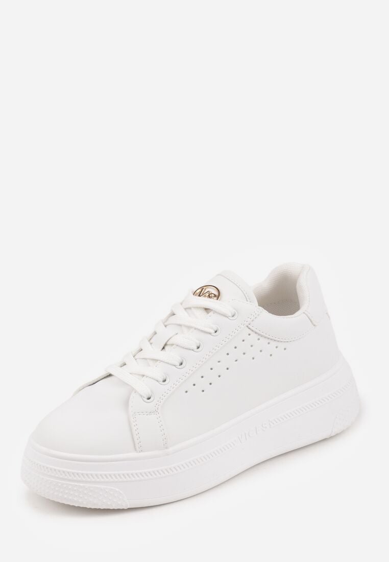 Białe Sneakersy VICES z Metaliczną Wstawką Perforacją i Gwiazdą Edanatia 5