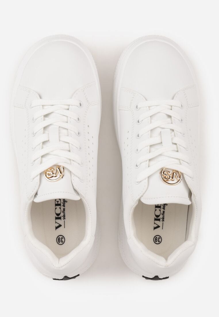 Białe Sneakersy VICES z Metaliczną Wstawką Perforacją i Gwiazdą Edanatia 6