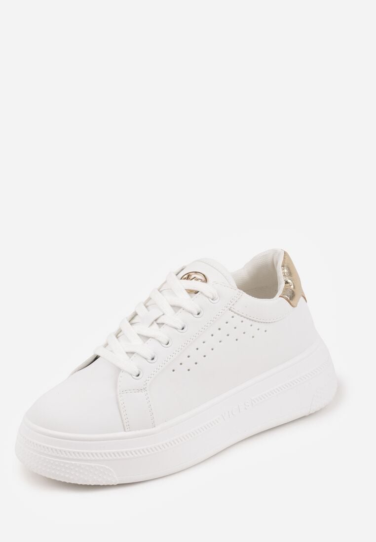 Biało-Złote Sneakersy VICES z Metaliczną Wstawką Perforacją i Gwiazdą Edanatia 5