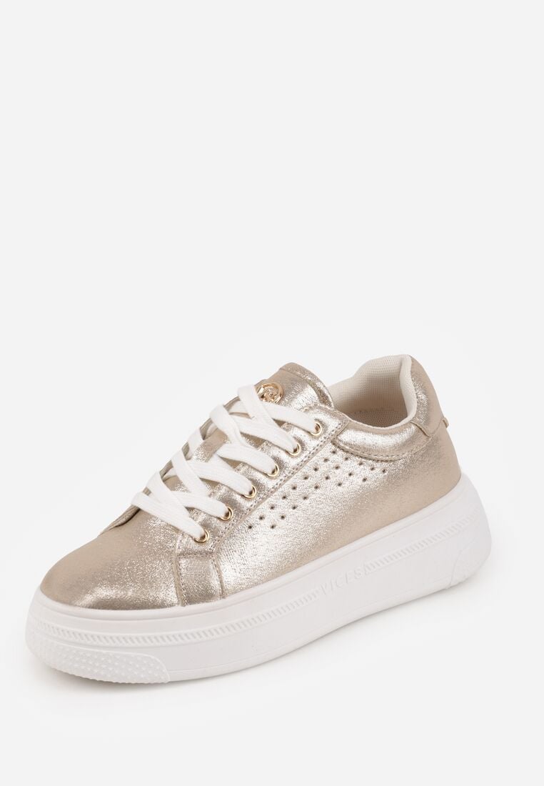 Złote Sneakersy VICES z Metaliczną Wstawką Perforacją i Gwiazdą Edanatia 5