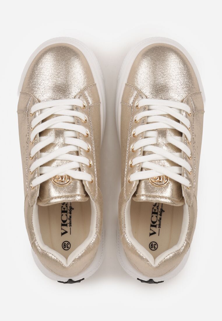 Złote Sneakersy VICES z Metaliczną Wstawką Perforacją i Gwiazdą Edanatia 6