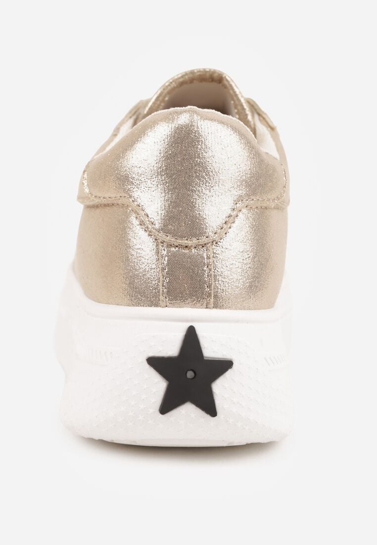 Złote Sneakersy VICES z Metaliczną Wstawką Perforacją i Gwiazdą Edanatia 9