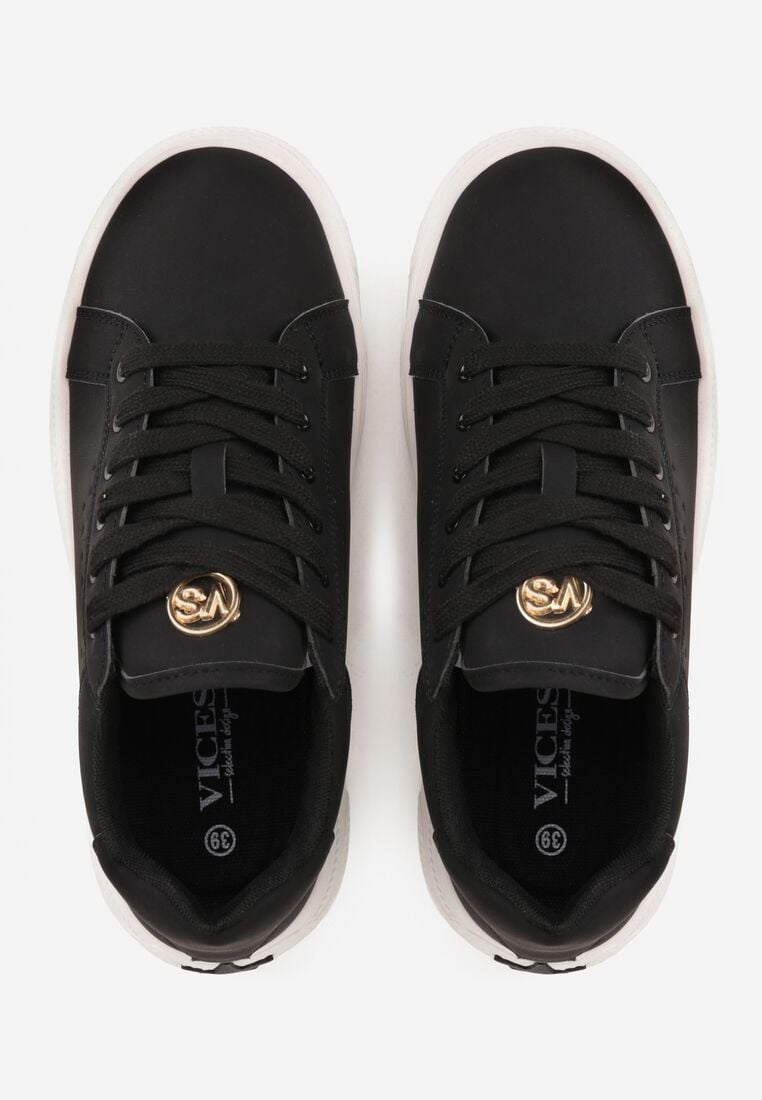 Czarne Sneakersy VICES z Metaliczną Wstawką Perforacją i Gwiazdą Edanatia 6