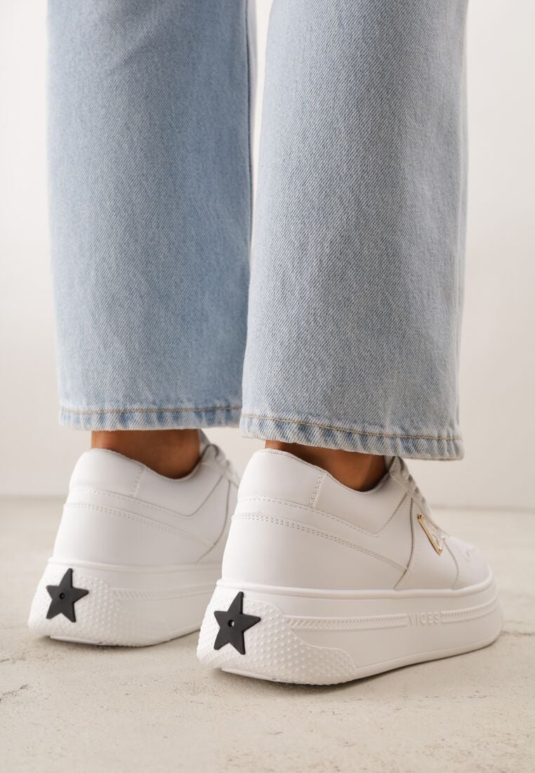 Białe Sneakersy VICES na Grubej Podeszwie z Trójkątną Aplikacją Meanata 3