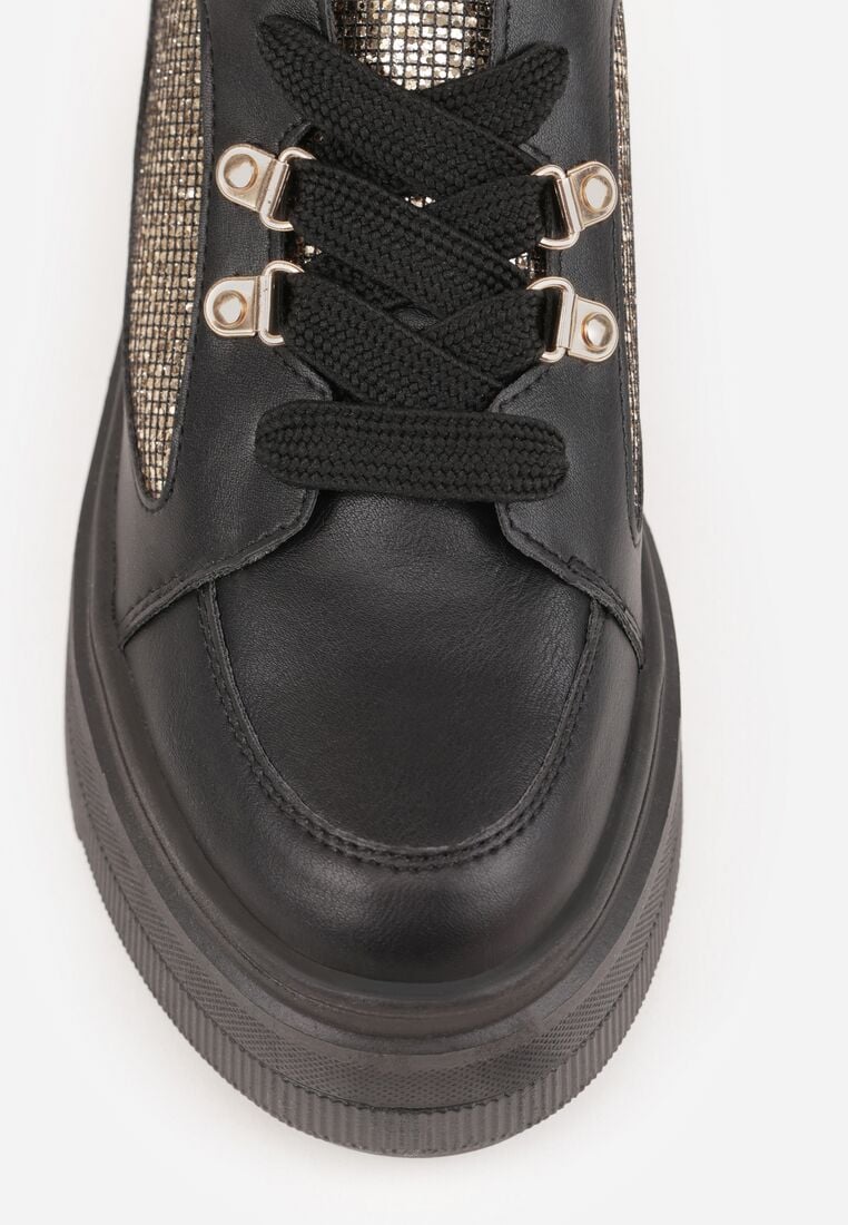 Czarne Sneakersy VICES na Koturnie z Brokatem Elanatale 8