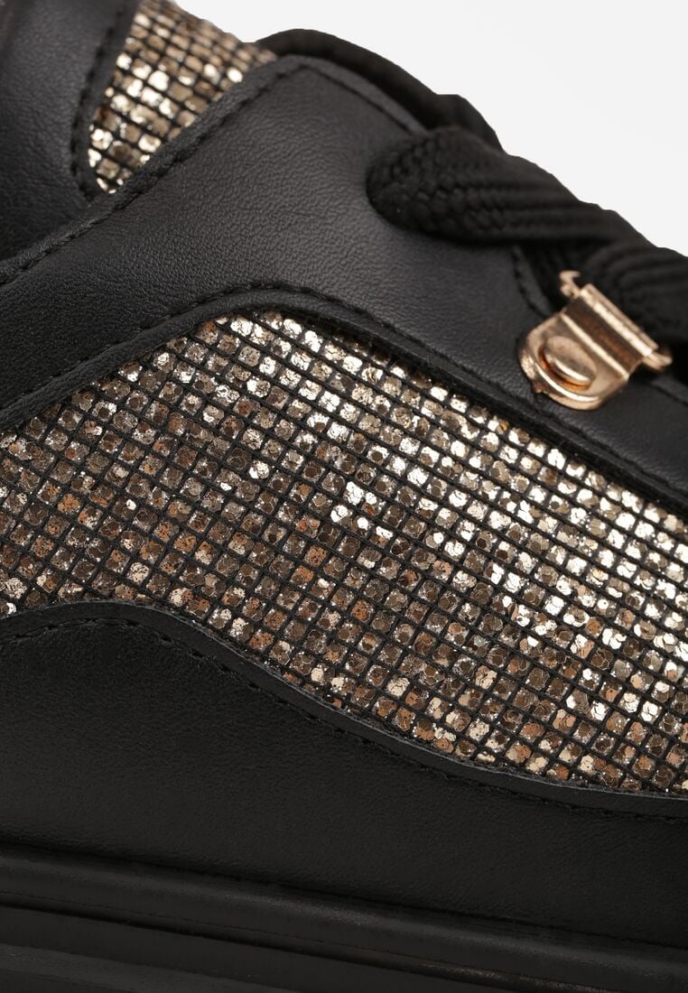 Czarne Sneakersy VICES na Koturnie z Brokatem Elanatale 9