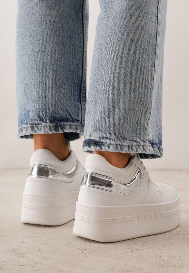 Biało-Srebrne Sneakersy VICES na Grubej Podeszwie z Przeszyciami i Tłoczeniem Berolle 3