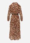Camelowa Sukienka Windom z Błyszczącym Nadrukiem