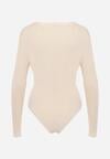 Jasnobeżowe Body z Wiskozą i Kopertowym Dekoltem Candletree