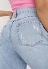 Niebieskie Jeansy Mom Fit z Paskiem Callaste