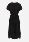 Czarna Sukienka z Wiskozy o Rozkloszowanym Kroju Folky