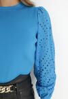 Niebieski Sweter z Bufiastym Rękawem Rauni