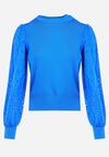 Niebieski Sweter z Bufiastym Rękawem Rauni