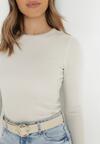 Beżowy Sweter Prążkowany z Metaliczną Nitką Baati