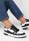 Czarno-Białe Sneakersy Sznurowane z Ekoskóry Kella
