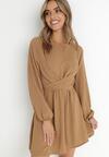 Beżowa Sukienka Rozkloszowana z Gumką w Pasie Selnaedo