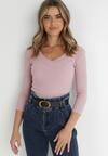 Ciemnoróżowa Bluzka z Bawełny z Trójkątnym Dekoltem Sesep
