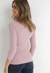 Ciemnoróżowa Bluzka z Bawełny z Trójkątnym Dekoltem Sesep