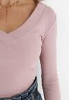 Ciemnoróżowa Bluzka z Bawełny z Trójkątnym Dekoltem Sesep