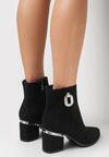 Czarne Botki z Metaliczną Wstawką na Obcasie Min