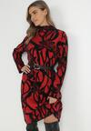 Czerwona Sukienka Sweterkowa w Kwiaty Socce