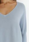 Jasnoniebieski Sweter Długi Oversize z Prążkowanej Dzianiny Thessothee