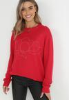 Czerwony Sweter Oversize z Cyrkoniami Cama