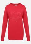 Czerwony Sweter Oversize z Cyrkoniami Cama