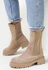 Beżowe Botki Sztyblety z Elastyczną Wstawką Rovea
