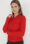 Czerwony Sweter Kopertowy z Prążkowanej Dzianiny Zaki