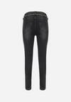 Czarne Jeansy Skinny z Paskiem z Łańcuszkiem Kona