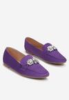 Fioletowe Mokasyny z Ekozamszu Zdobione Cyrkoniami Berma