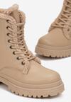 Beżowe Botki Workery Sznurowane z Futerkiem Deka