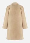 Beżowy Płaszcz Futerkowy Jednorzędowy Raso