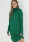Zielona Sukienka Dzianinowa o Grubym Splocie z Golfem Aloma