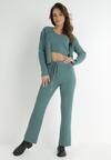 Zielony 3-częściowy Komplet z Prążkowanej Dzianiny Leveri