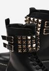 Czarne Botki na Grubej Podeszwie z Pasem Zdobionym Ćwiekami Ihiko
