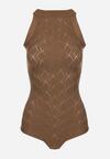 Ciemnobrązowe Body z Wiskozy o Tłoczonej Fakturze Idolina