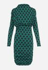 Zielona Sukienka Dopasowana w Geometryczny Wzór Bozi